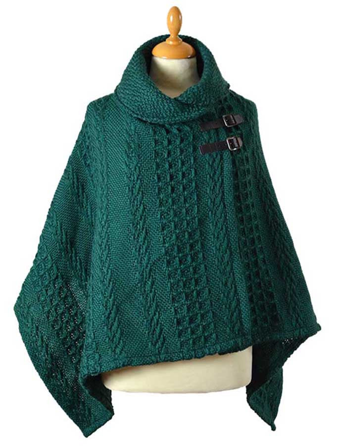 Shawl Collar Poncho - Green