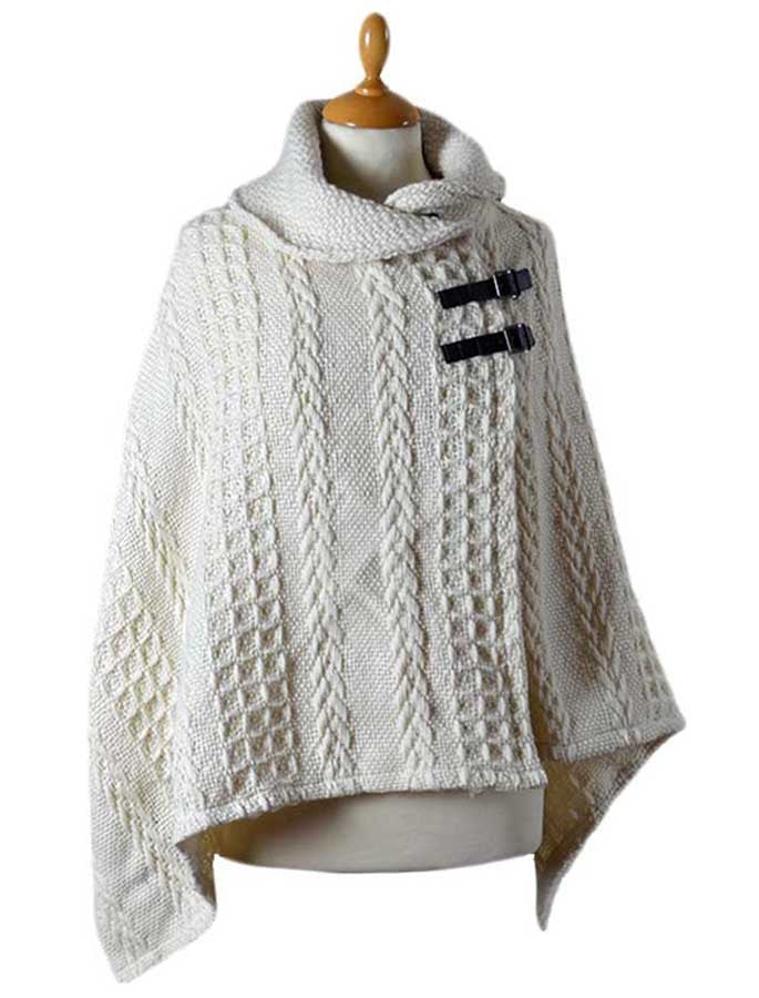 Shawl Collar Poncho - White white