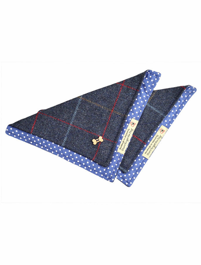 Tweed Doggy Neckerchief Bandana - Navy Blue