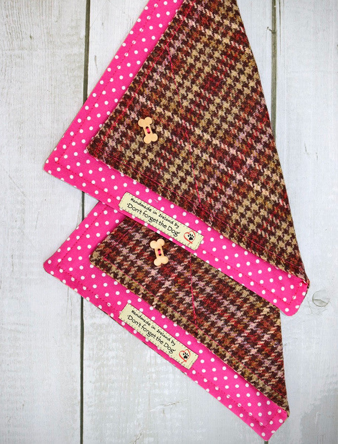 Tweed Doggy Neckerchief Bandana - Pink & Amber Plaid