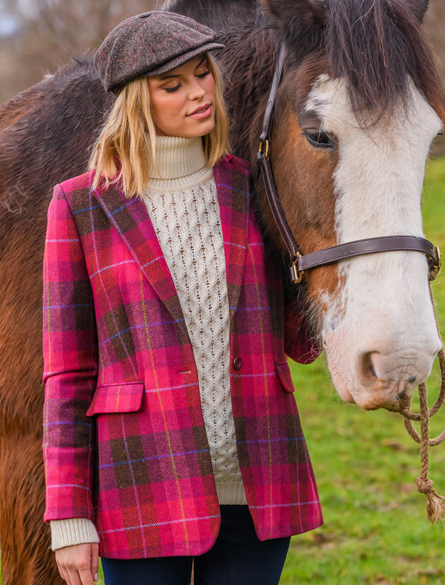 Mucros Tweed Blazer - Pink Plaid