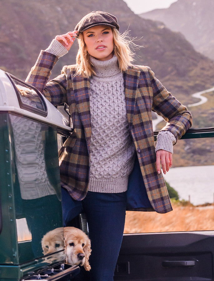 Mucros Tweed Blazer - Blue Mustard