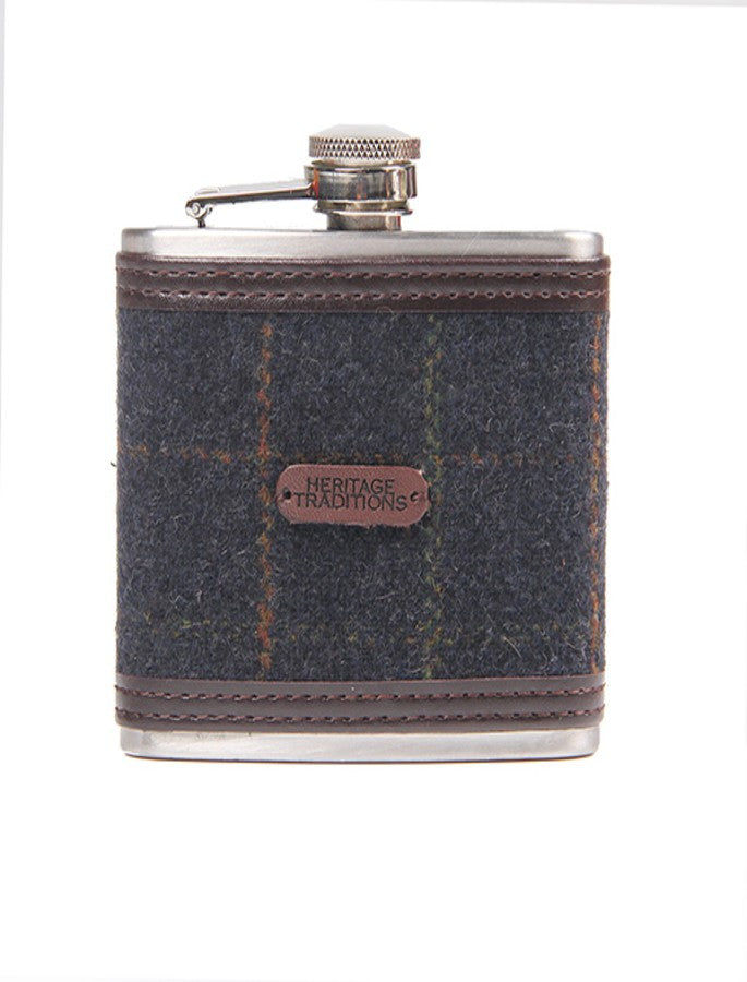 Tweed Hip Flask - Blue Box Check