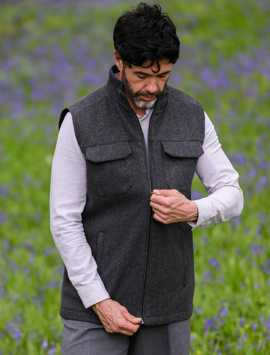 Brian Irish Wool Tweed Bodywarmer - Charcoal