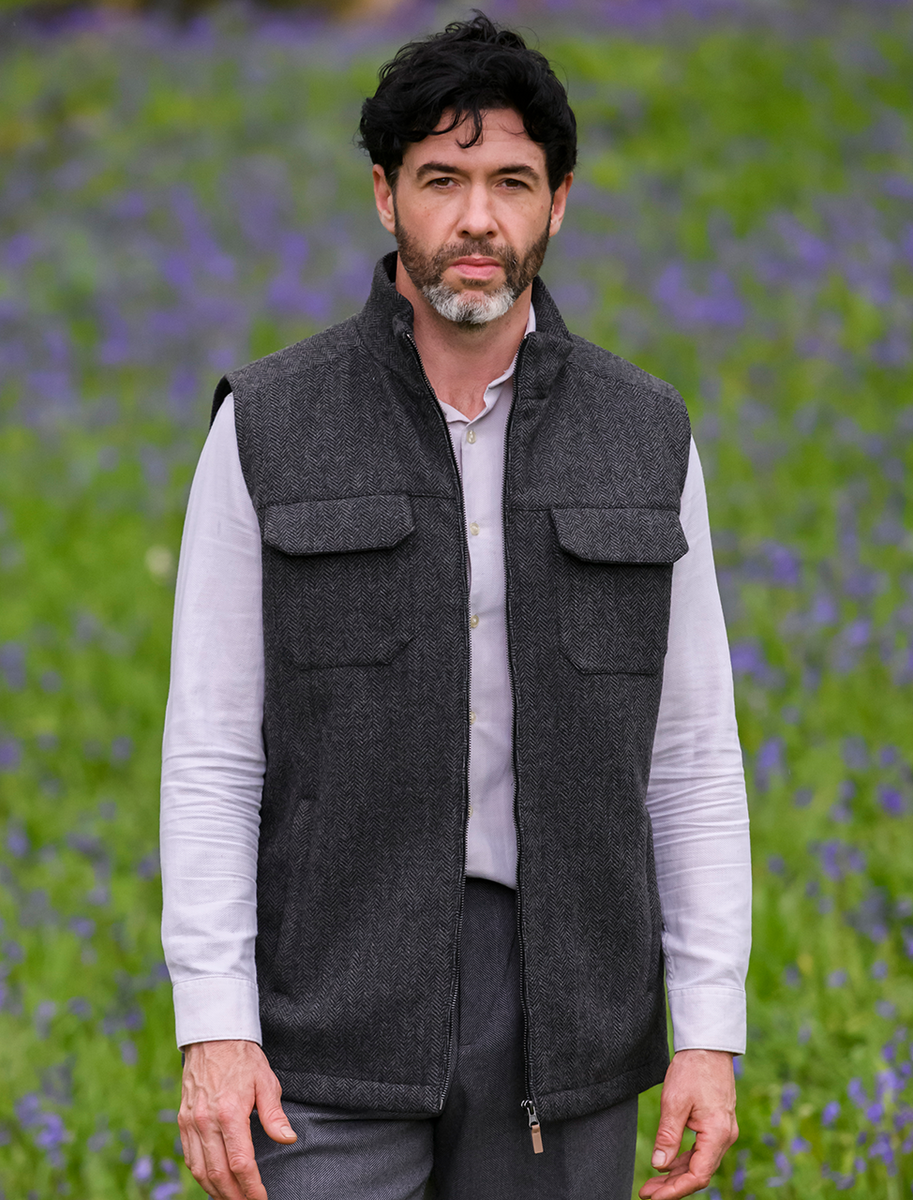 Brian Irish Wool Tweed Bodywarmer - Charcoal
