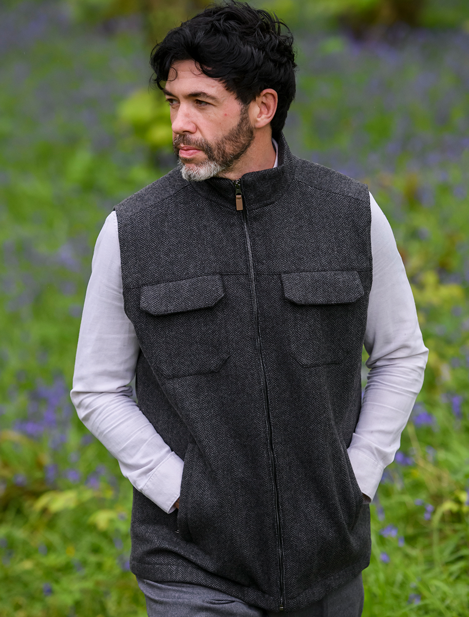 Brian Irish Wool Tweed Bodywarmer - Charcoal
