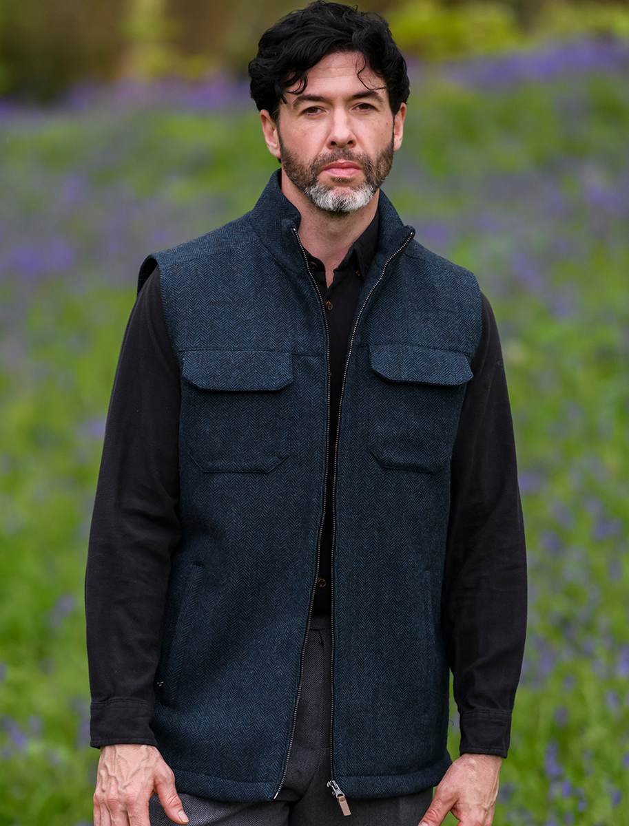 Brian Irish Wool Tweed Bodywarmer - Navy