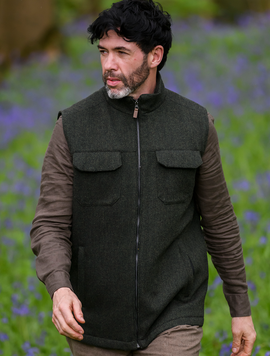 Brian Irish Wool Tweed Gilet - Olive