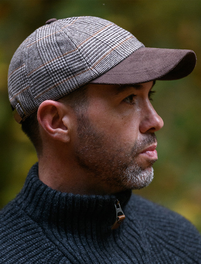 Tweed / Suede Brown Box Check Baseball Cap