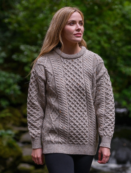 Cable Knit Crew Neck Aran Wool Sweater - Skiddaw