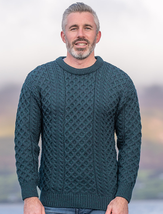 Mens Traditional Aran Irish Wool Sweater - Blackwatch