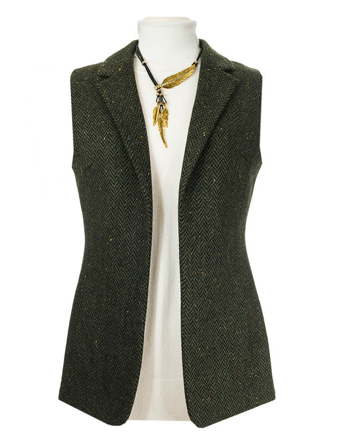 Ladies Irish Green Tweed Gilet