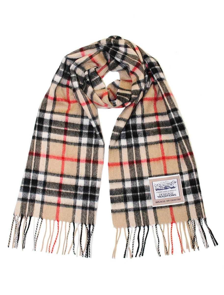 Pure Wool Tartan Check Scarf - Camel Check