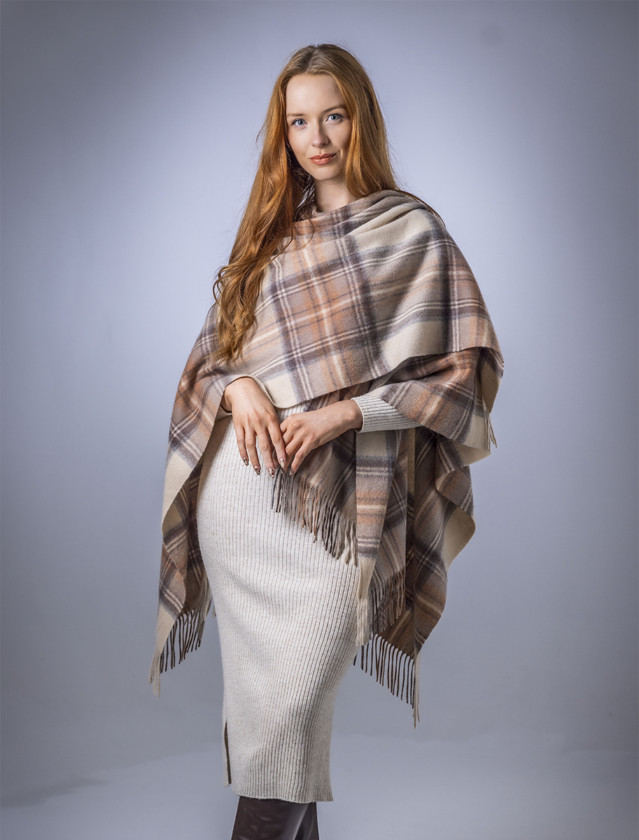 Tartan Wool Stole - Natural Stewart