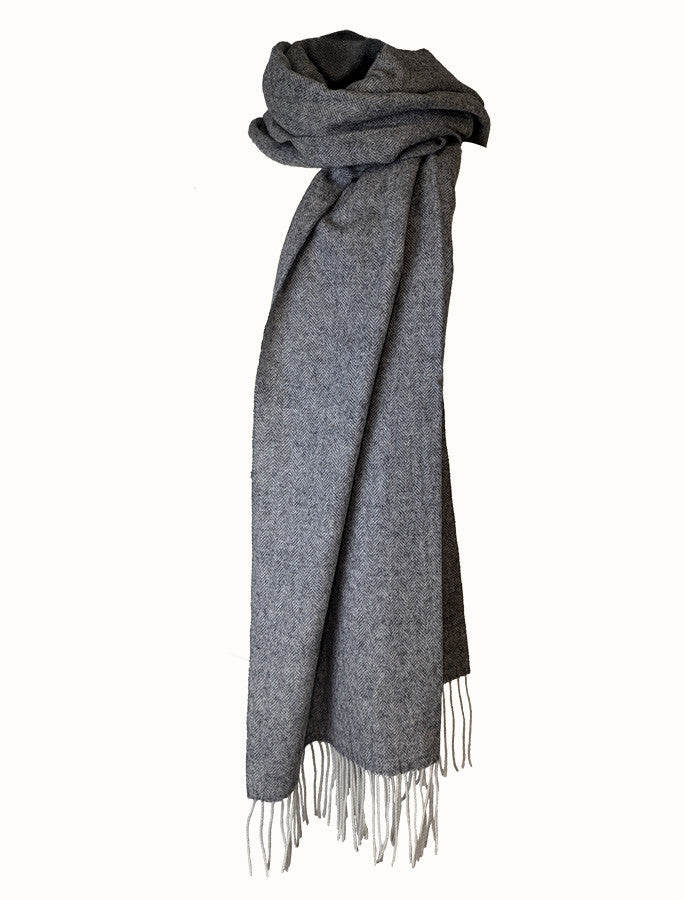 Tartan Wool Stole - Grey Herringbone