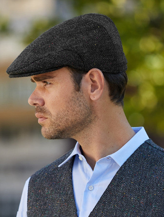 Donegal Tweed Flat Cap - Charcoal Fleck