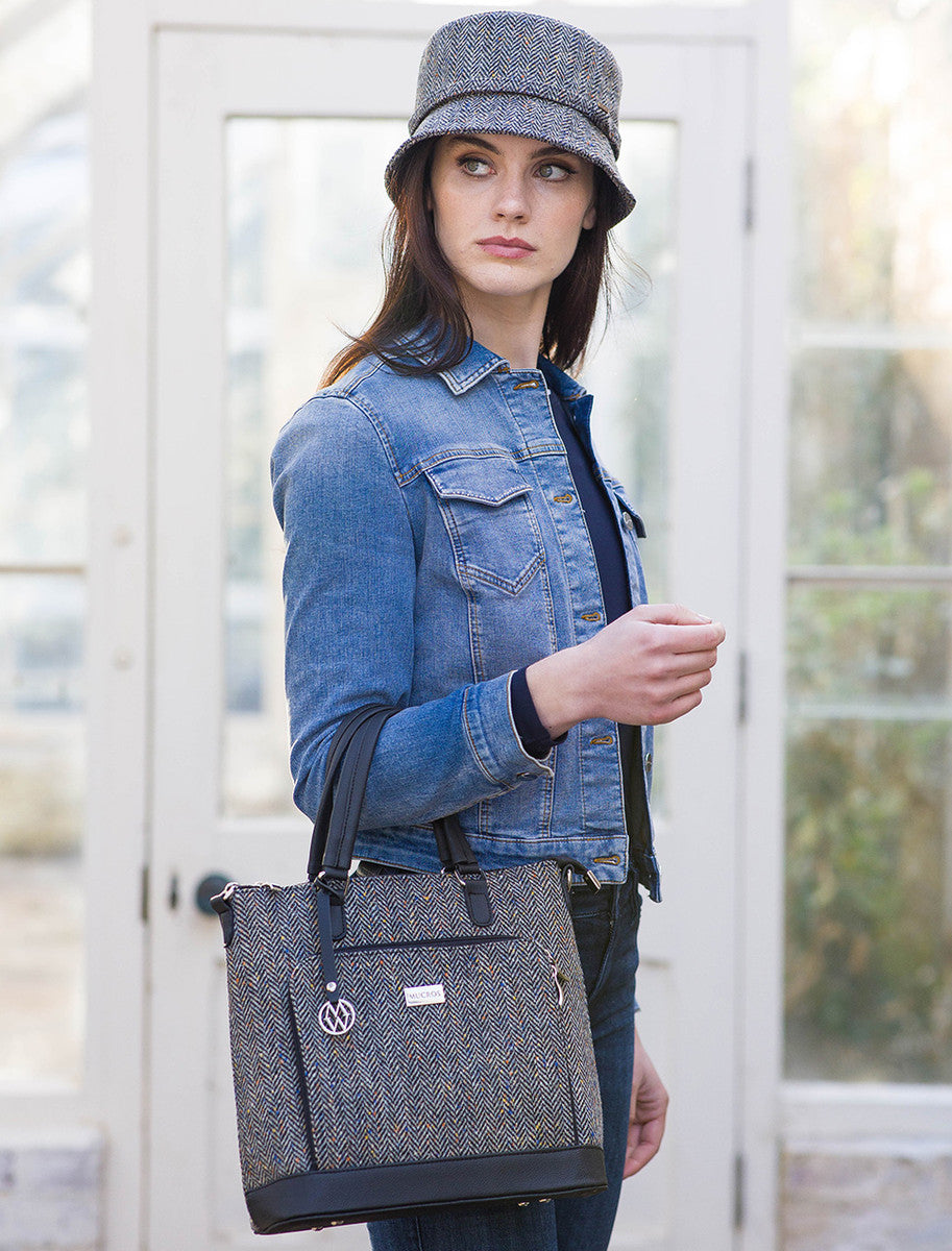 Ciara Tweed & Leather Bag - Grey Herringbone