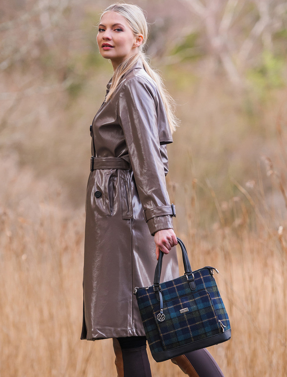 Ciara Tweed & Leather Bag - Navy Sky Green
