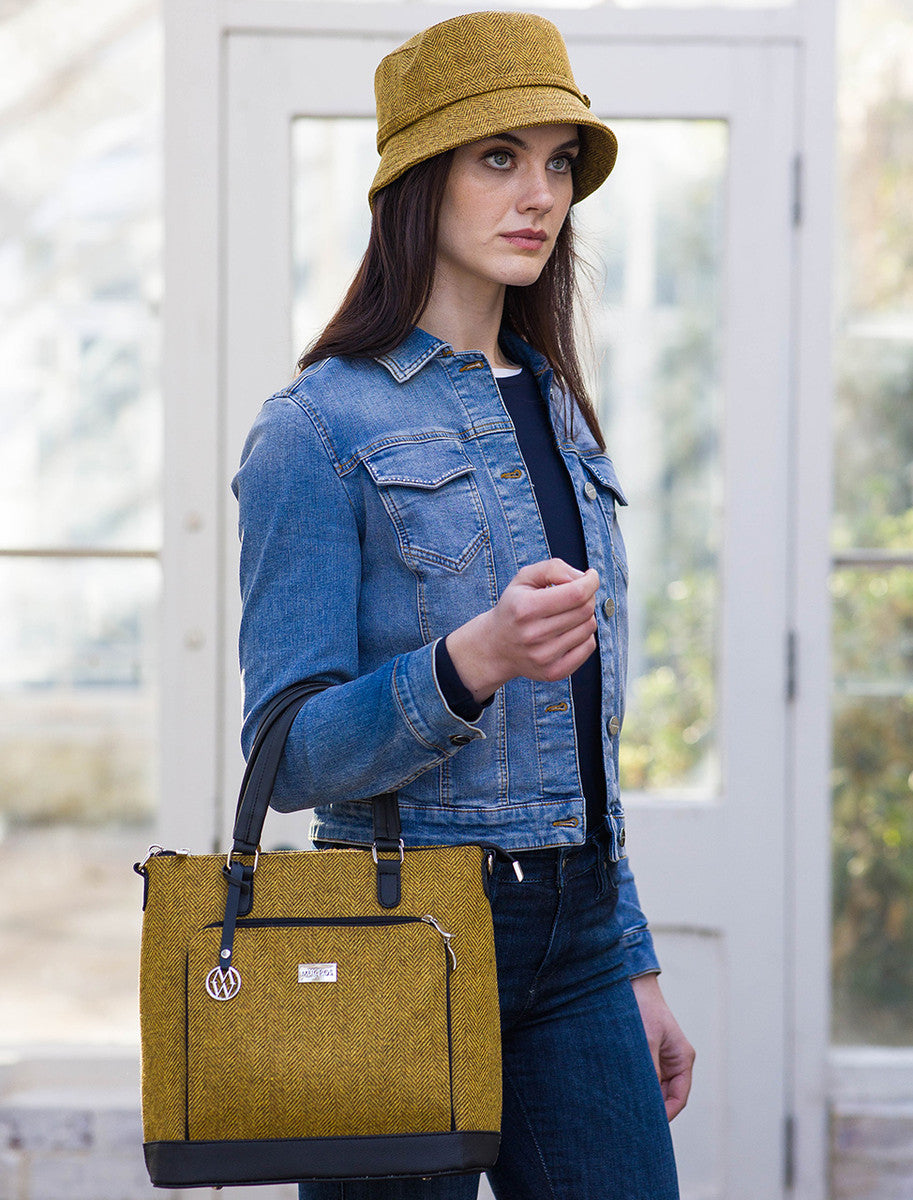Ciara Tweed & Leather Bag - Mustard