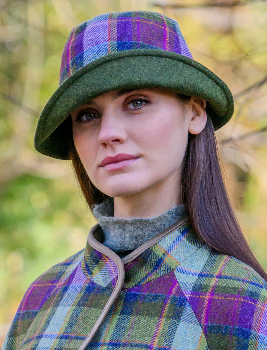 Ladies Tweed Clodagh Cap - Multi Vernal Plaid