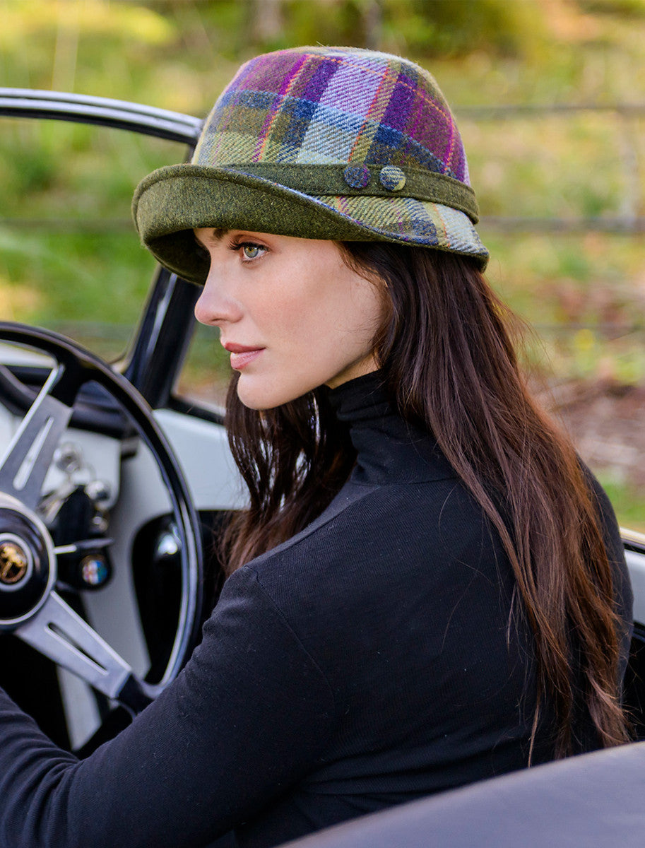 Ladies Tweed Clodagh Cap - Multi Vernal Plaid