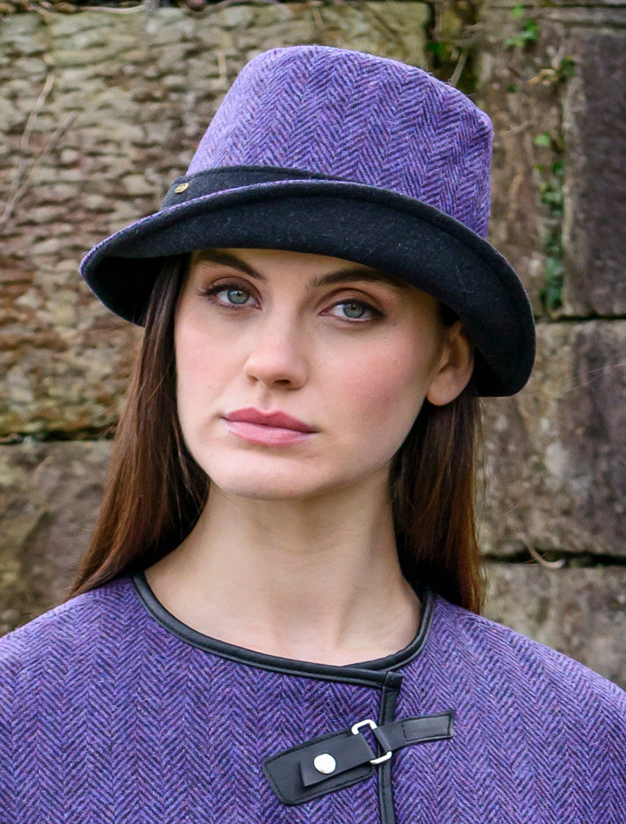 Ladies Tweed Clodagh Cap - Dark Purple