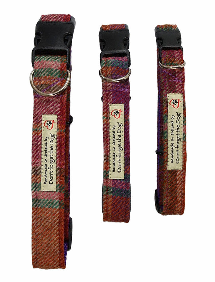 Tweed Dog Collar Plastic Buckle - Purple Russet