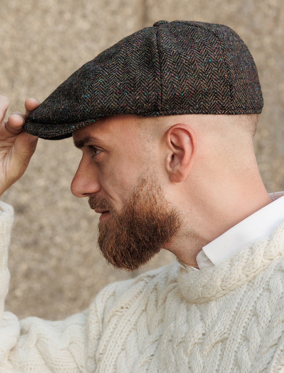 Donegal Tweed 8 Piece Panel Cap - Green Fleck