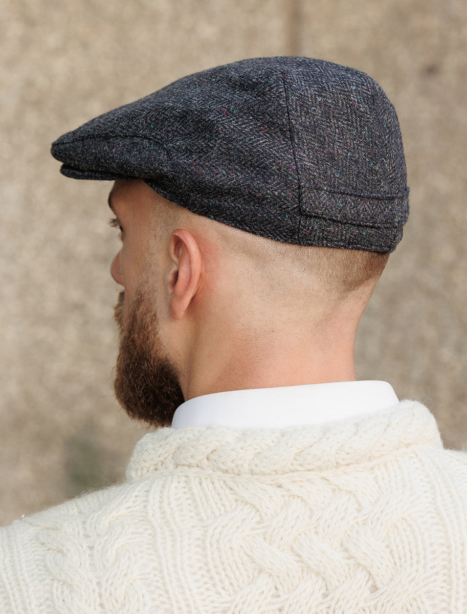 Donegal Tweed Flat Cap - Navy With Fleck
