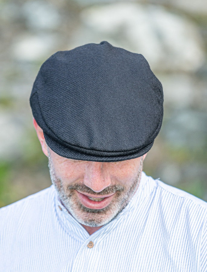 Vintage Tweed Flat Cap - Solid Black