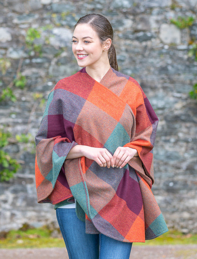 Lambswool Sue Cape - Orange , Teal & Browne
