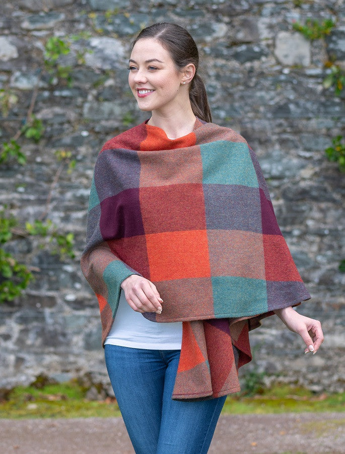Sue Cape - Orange , Teal & Browne