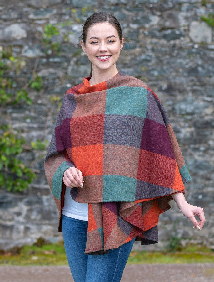 Sue Cape - Orange , Teal & Brown