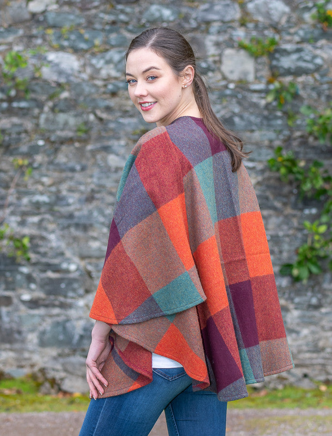 Lambswool Sue Cape - Orange , Teal & Browne