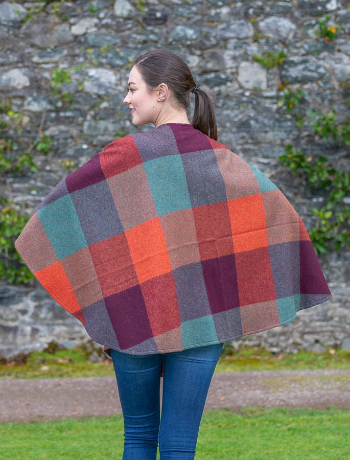 Lambswool Sue Cape - Orange , Teal & Browne
