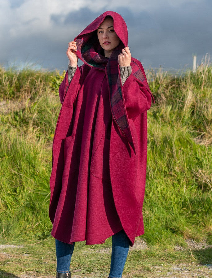 Donegal Tweed Pure Wool Country Walking Cape - Wine