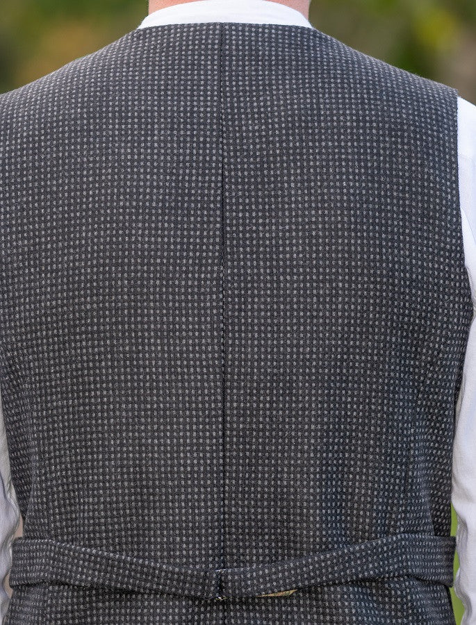 Black and Grey Night Check Tweed Waistcoat With Lapel