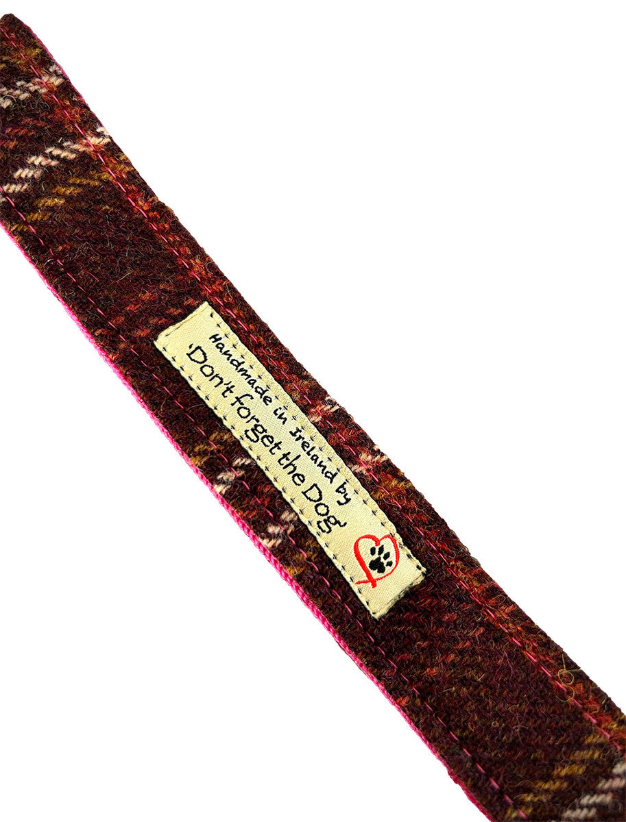 Tweed Wool Dog Lead - Rust Windowpane