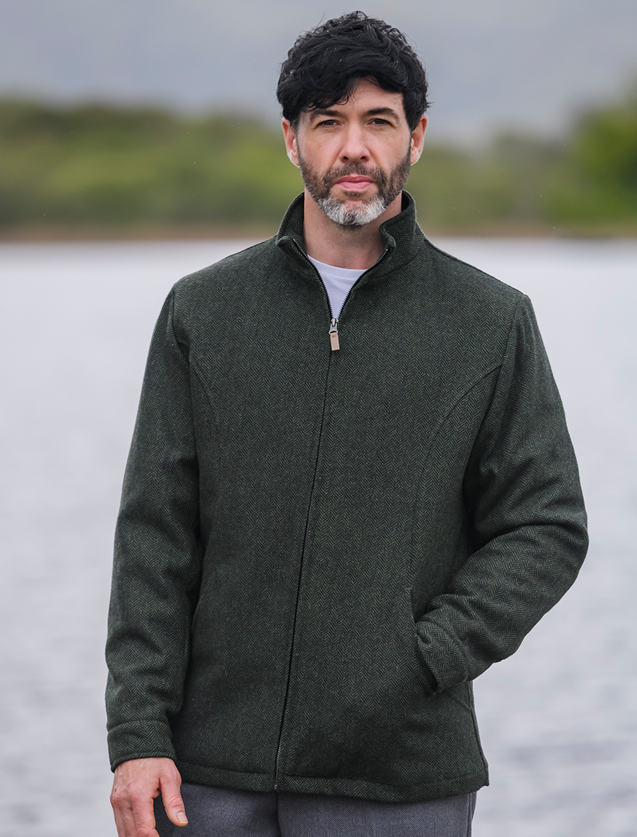 Donegal Wool Tweed Walking Jacket - Olive