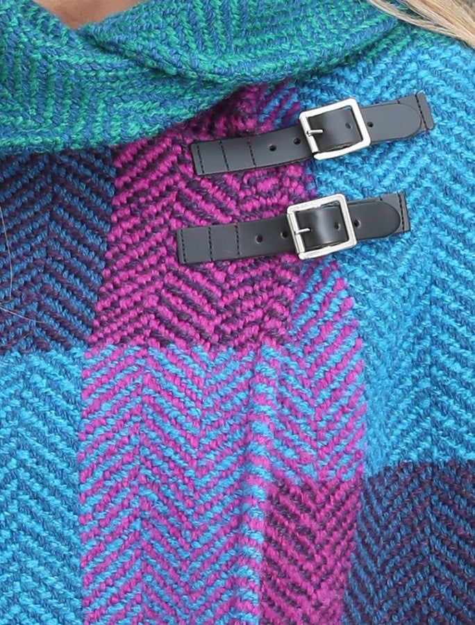 Shawl Collar Herringbone Poncho - Donegal Red