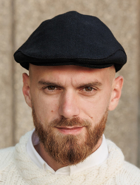 Donegal Tweed Flat Cap - Jet Black