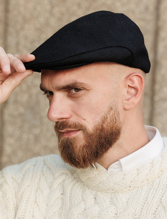 Donegal Tweed Flat Cap - Jet Black