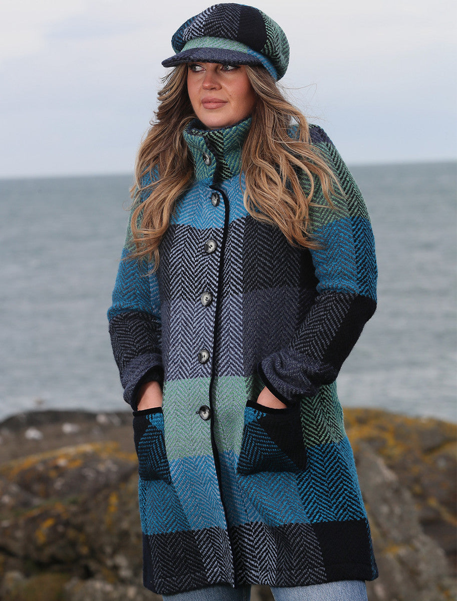 Emma Tweed Herringbone Coat - Donegal Blue