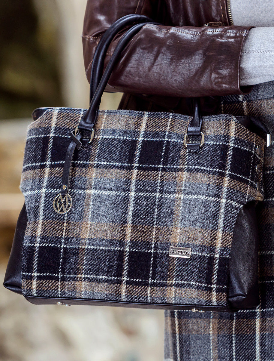 Emily Tweed & Leather Bag - Grey & Black