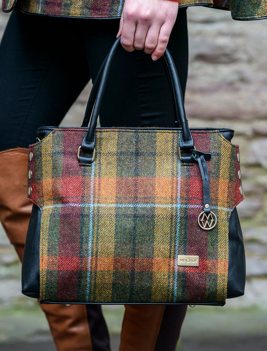 Emily Tweed & Leather Bag - Autumn Plaid