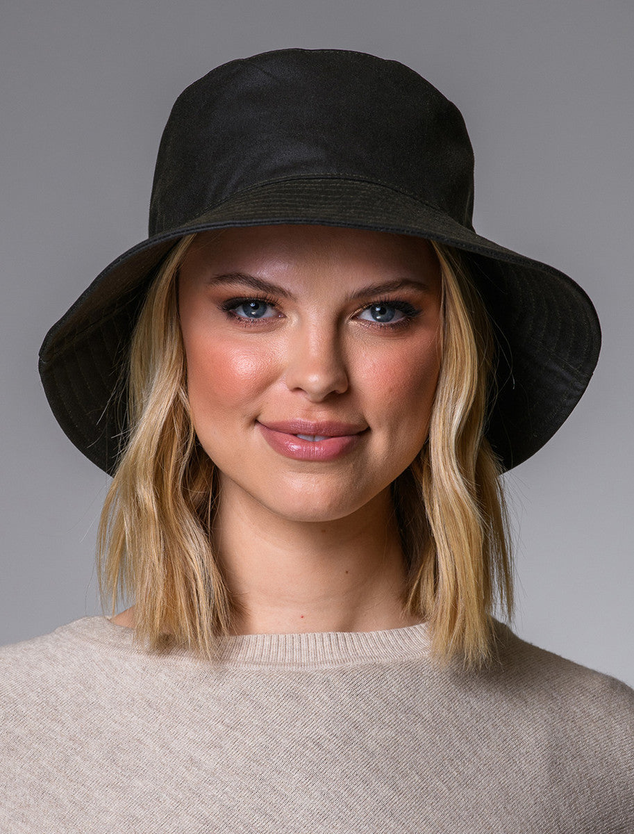 Ladies Erin Wax Bucket Hat - Olive