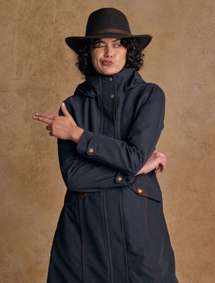 Erin Ladies Waterproof Long Riding Coat - Heritage Navy