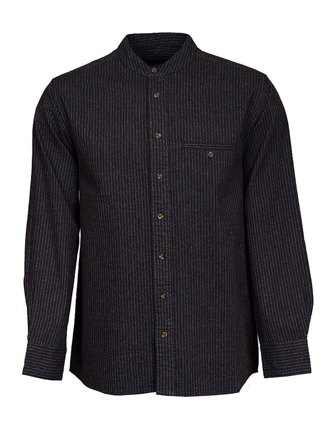 Men's Comfort Cotton Grandfather Shirt - Black with Burgundy Stripes