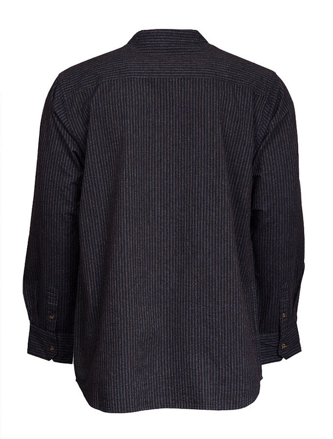 Ladies Comfort Cotton Grandfather Shirt - Black with Burgundy Stripes