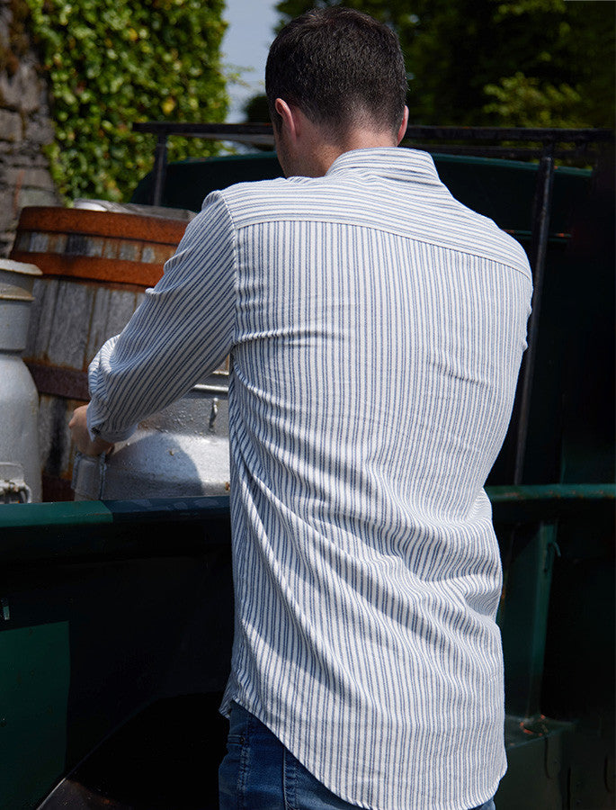 Flannel Grandfather Shirt - Blue Stripe
